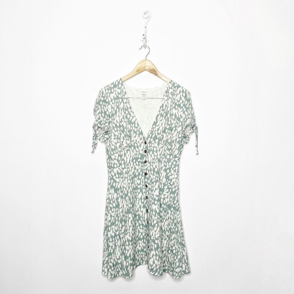 L*SPACE Valentina Dress Stone Steps green rayon lined button front womens L